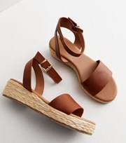New Look Tan Leather-Look Espadrille 2 Part Flatform Sandals